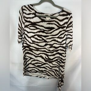 Chicos Brie and white zebra striped blouse with a tie at the side. So soft!